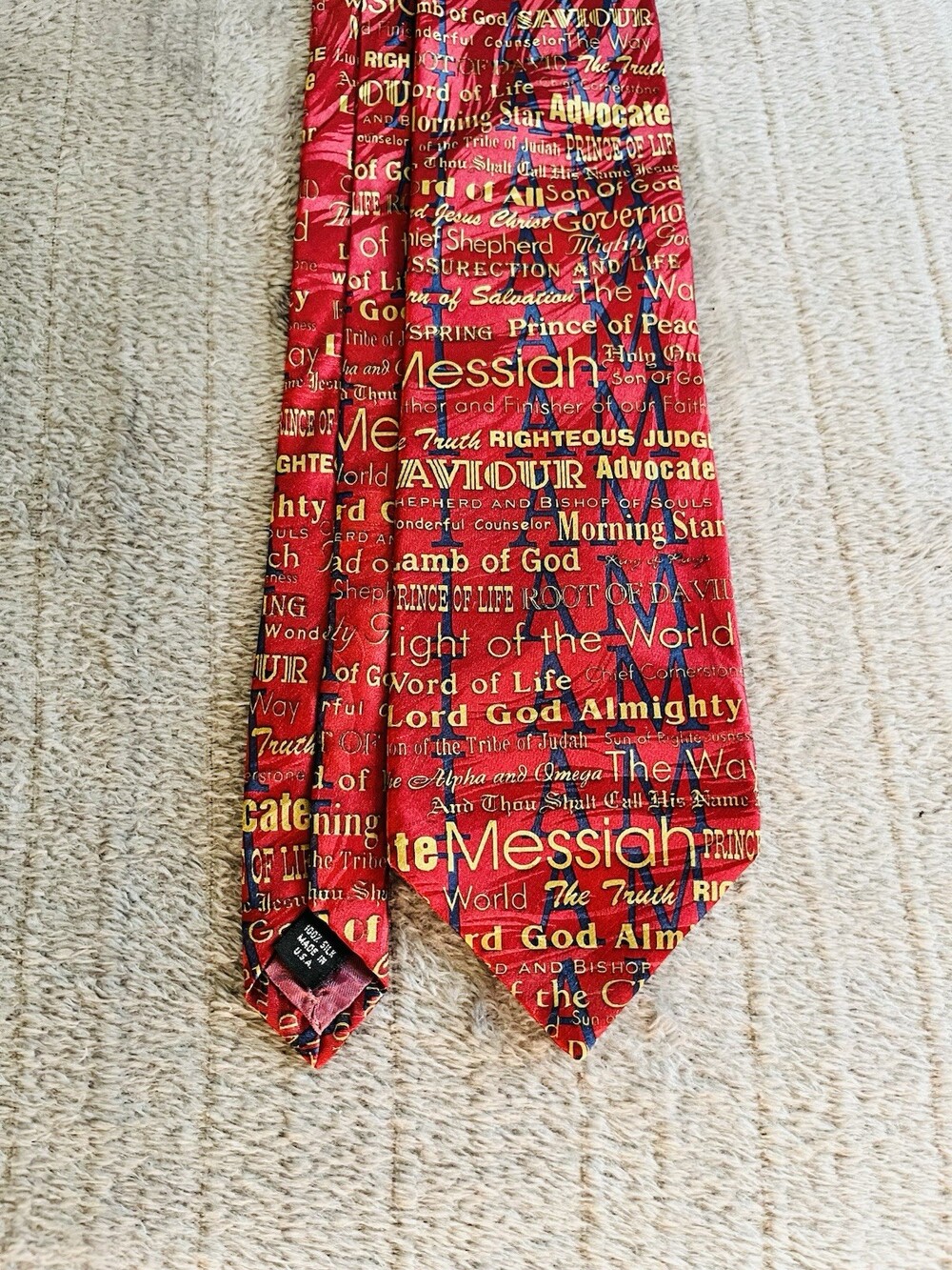 Free Man Apparel Names Of Jesus Red Silk Necktie 4” Christian Religious Church